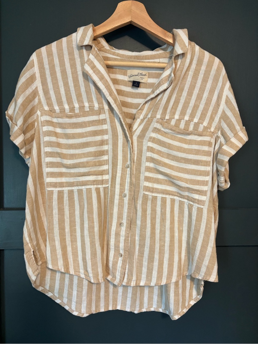 Universal Thread Tan and White Striped Button-Down Shirt